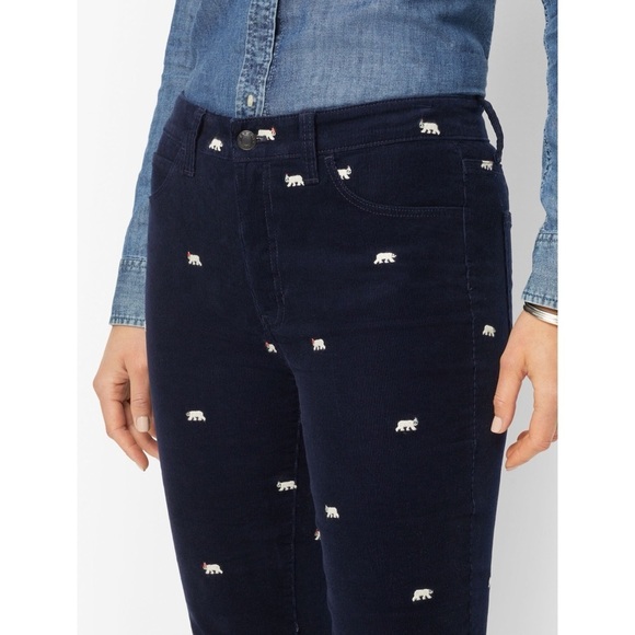 Talbots CORDUROY STRAIGHT LEG PANTS in Novelty POLAR BEAR EMBROIDERED Size 8P - Picture 2 of 12